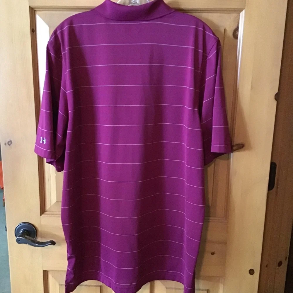 UA Men's Burgundy Striped Polo - Picture 3 of 8